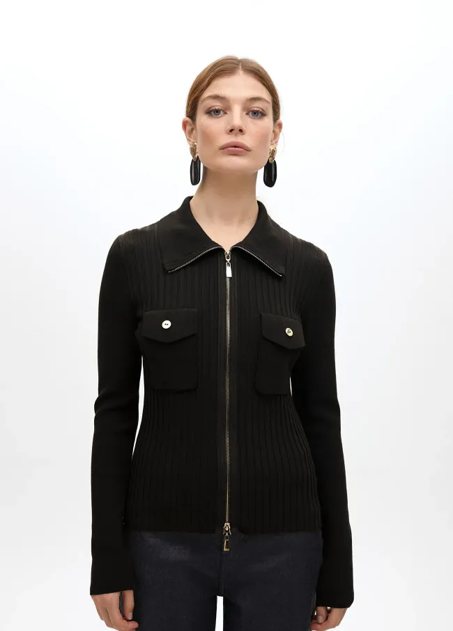 Cardigan with double zip and pocket