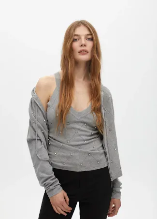 Cardigan punto cremallera detalle pedrería