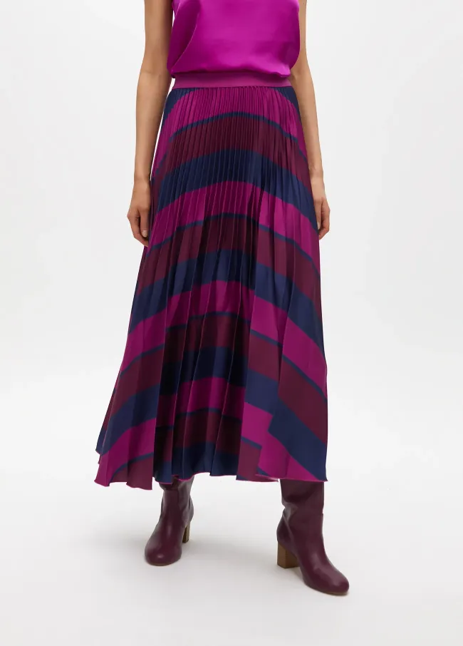 Striped printed pleated skirt