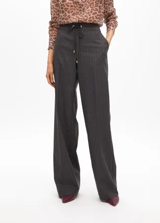 Straight trousers with pinstripe elastic