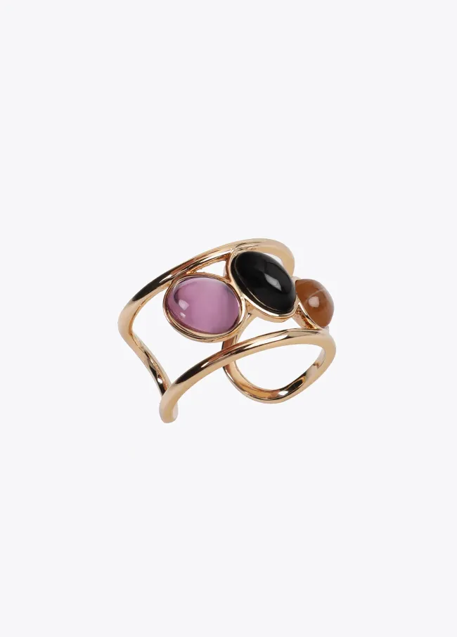 Triple piece natural stone effect ring