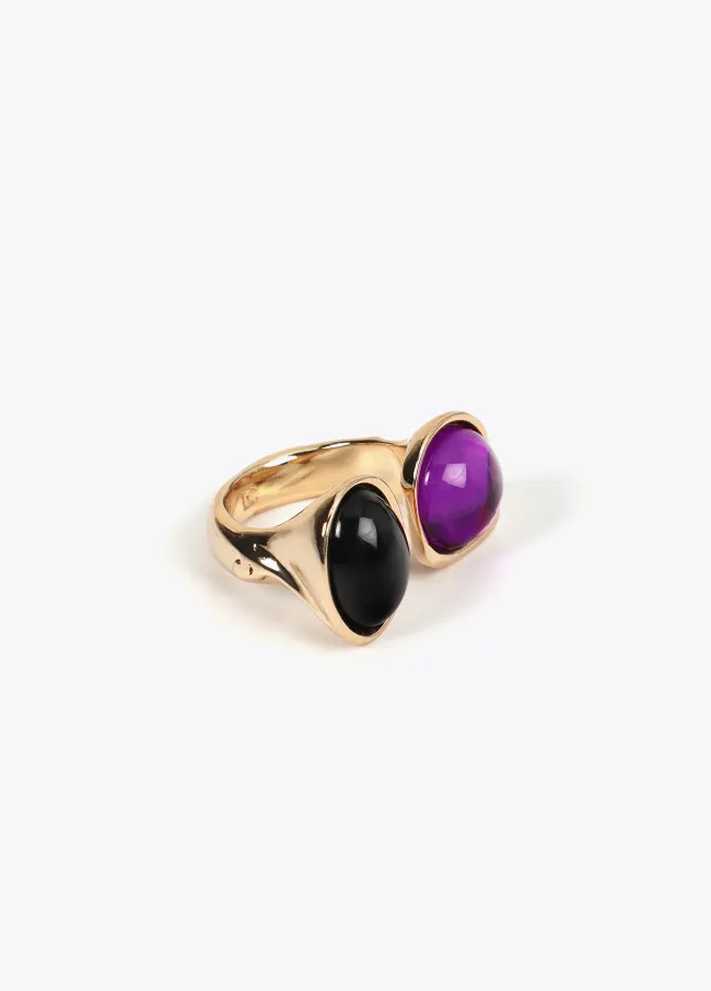 Double piece open crystal ring