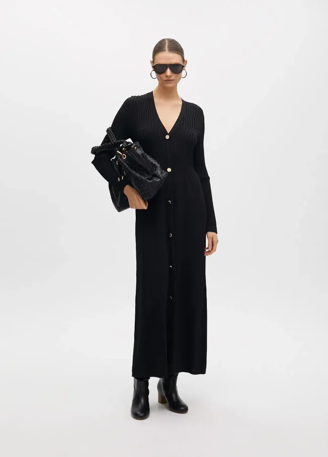 Vestido de punto con botones falda evasé