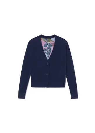 Short fine knit cardigan with printed back