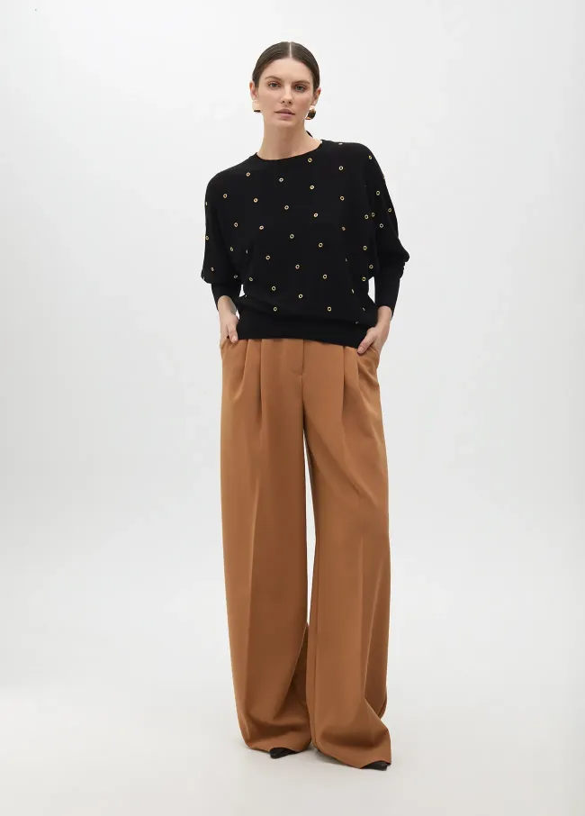 Drop sleeve sweater with eyelets