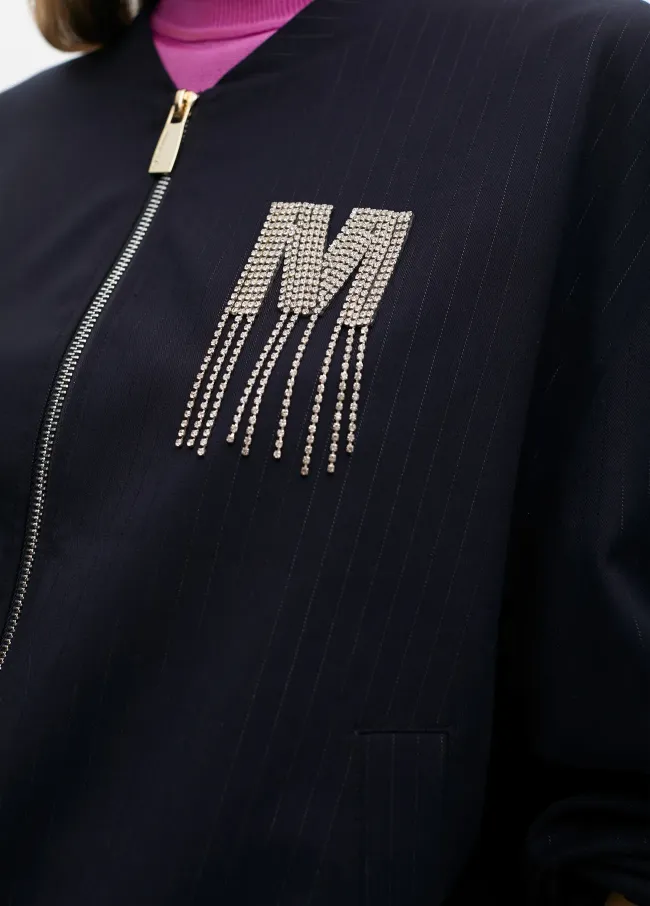Pinstripe bomber jacket with jewel detail