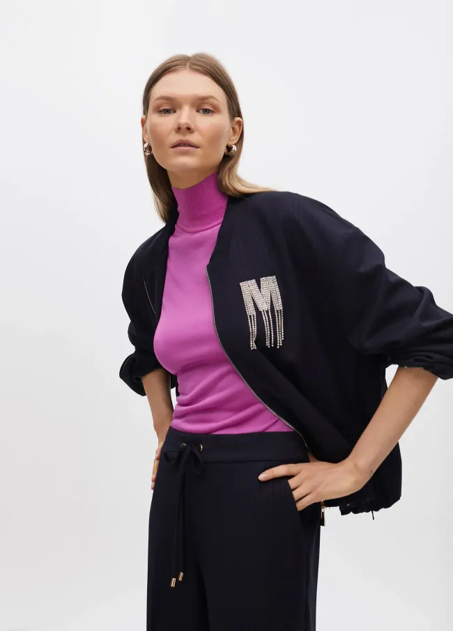 Pinstripe bomber jacket with jewel detail