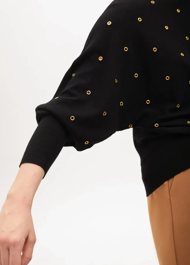 Drop sleeve sweater with eyelets