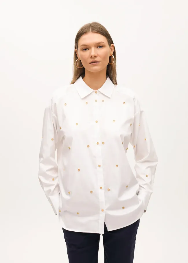 Straight poplin shirt jewel detail