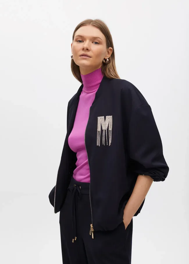 Pinstripe bomber jacket with jewel detail