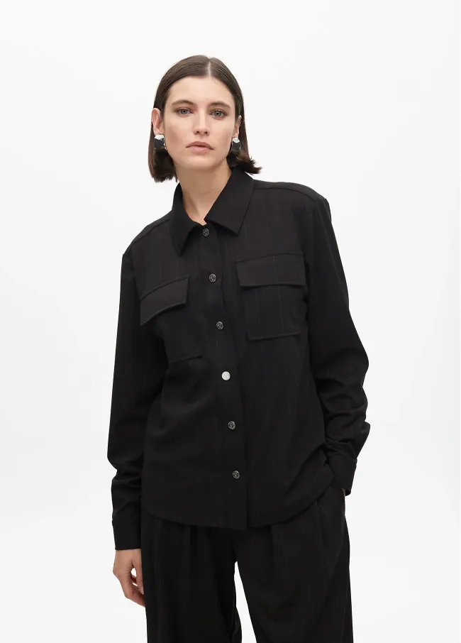 Camisa raya diplomática lamé bolsillos