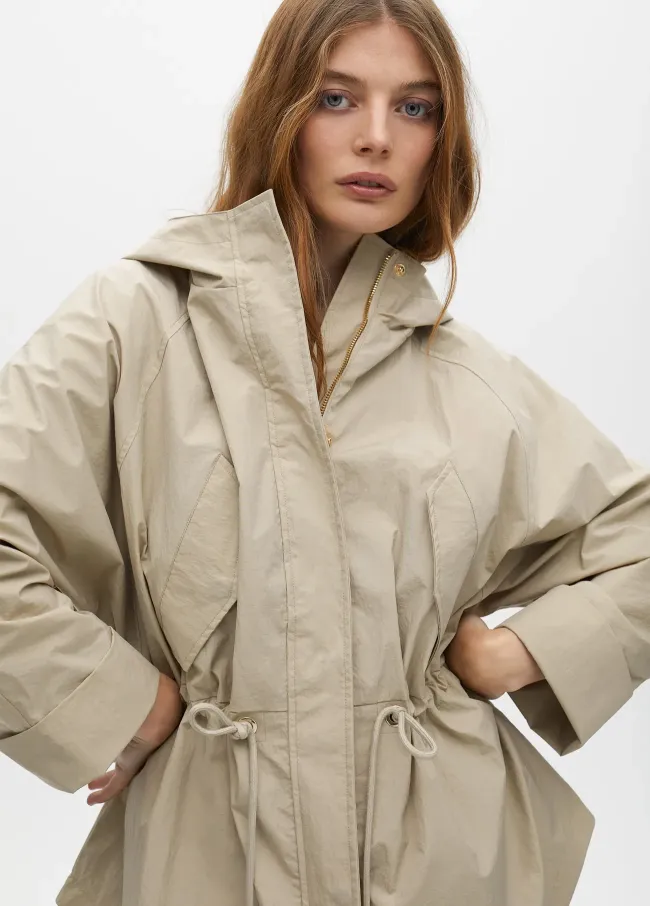 Oversized parka with adjustable waist