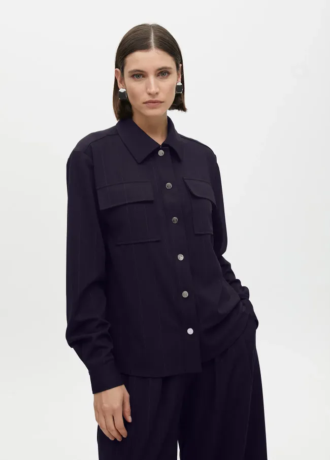 Pinstripe lamé shirt with pockets