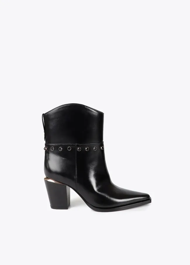 Heeled cowboy ankle boots with metallic details