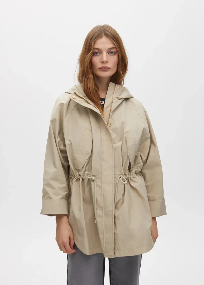 Oversized parka with adjustable waist