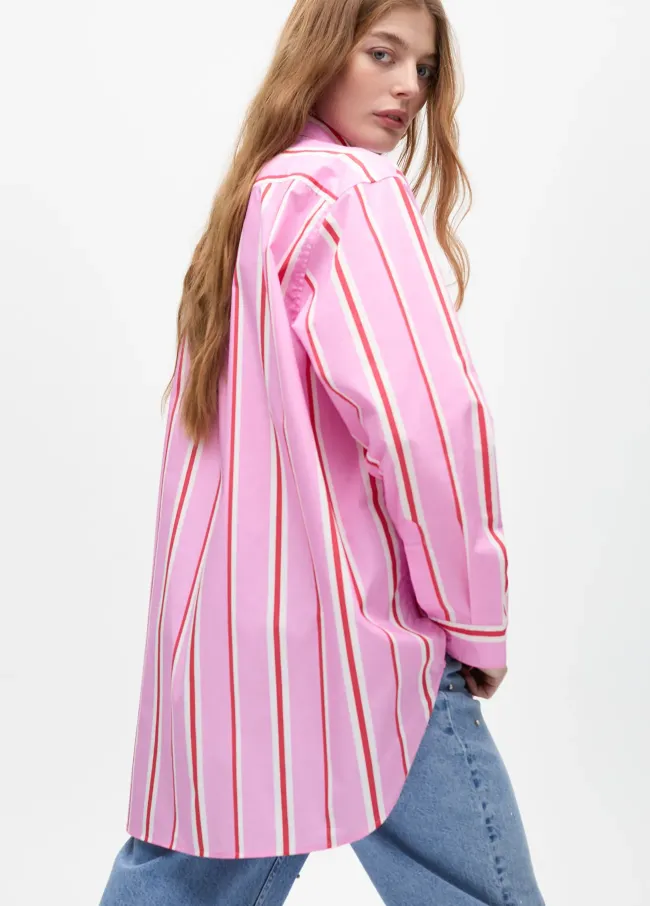 Oversize striped print poplin shirt
