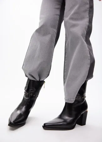 Heeled cowboy ankle boots with metallic details