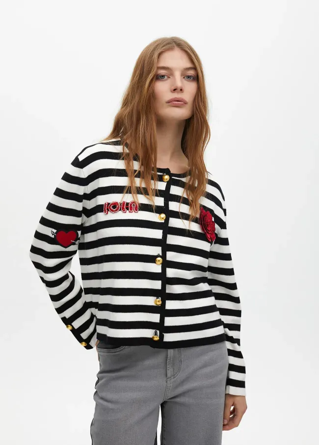 Striped cardigan with patch details