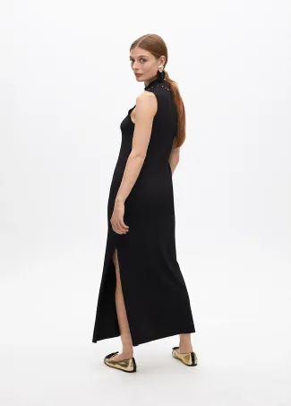 Knit lurex dress with halter neck