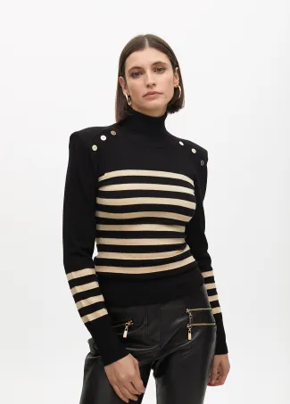 Jersey cuello alto rayas doradas con detalle botones