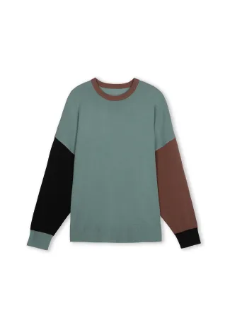 Three-tone sweater with puff sleeves