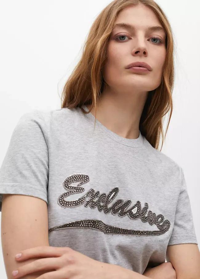 Short sleeve T-shirt with placement print and rhinestone...