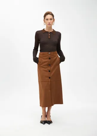Faux suede pencil midi skirt