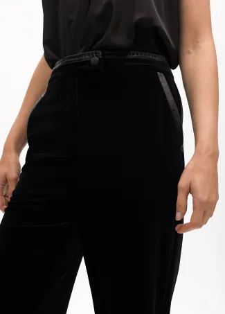 Straight fit velvet suit trousers with faux leather details