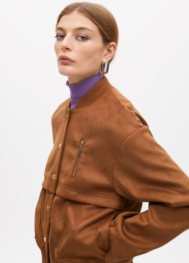 Faux suede bomber jacket with pockets
