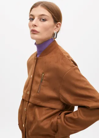 Faux suede bomber jacket with pockets