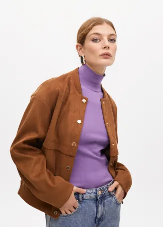 Faux suede bomber jacket with pockets