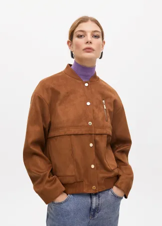 Faux suede bomber jacket with pockets