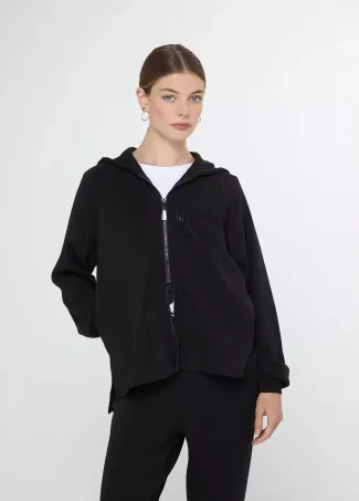 Sudadera abierta capucha detalle strass