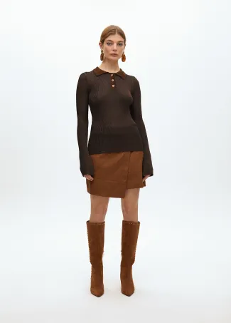 Fitted polo-style sweater made of shimmery lurex