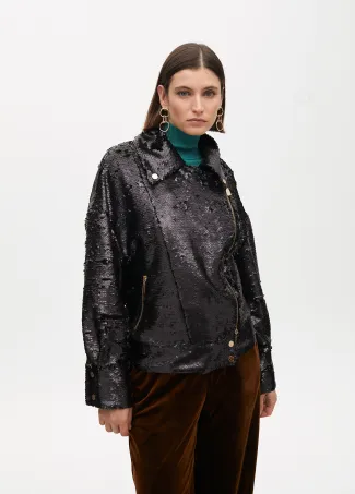 Sequinned biker jacket