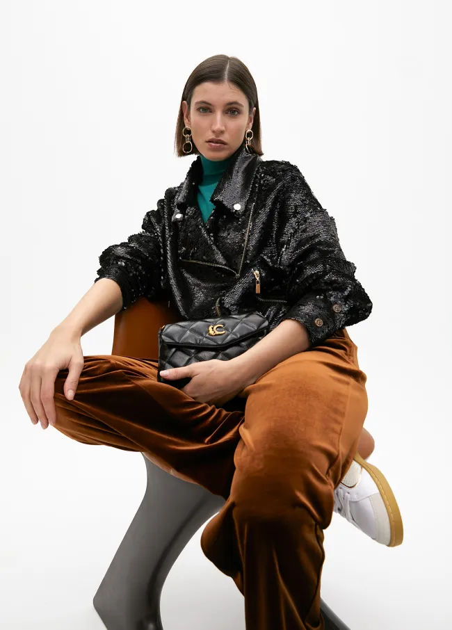 Sequinned biker jacket
