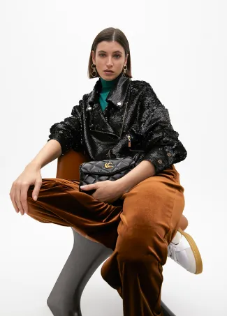 Sequinned biker jacket