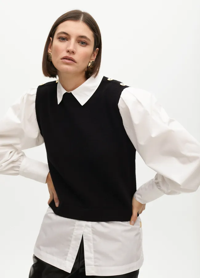 Jersey combinado manga y cuello popelín