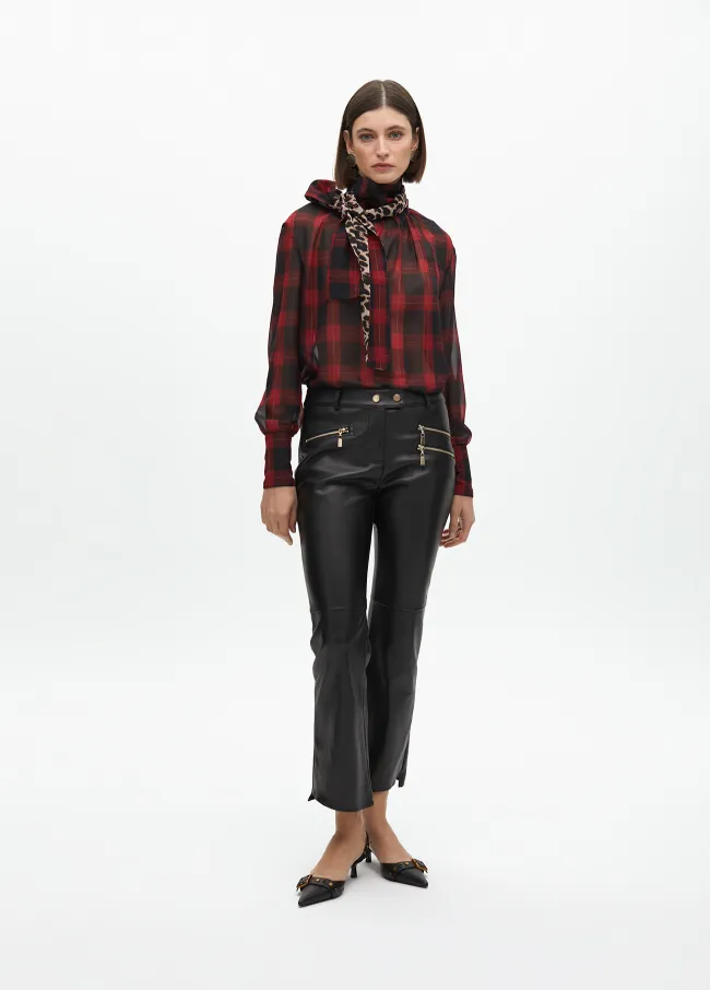 Shirt with tie and contrast tartan and animal...