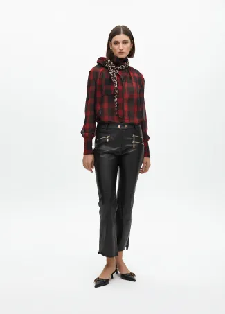 Shirt with tie and contrast tartan and animal print