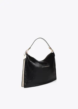 Two-tone wrinkled faux leather crossbody bag