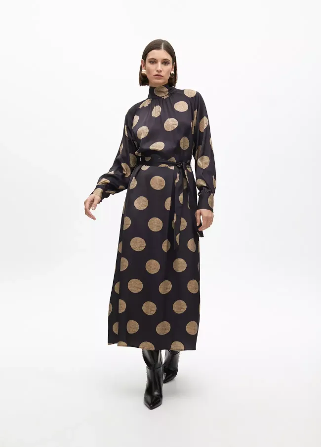 High neck polka dot puff dress