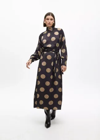 High neck polka dot puff dress