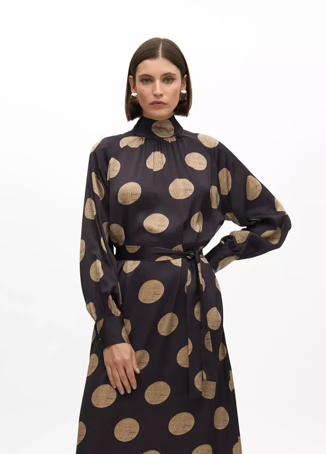 High neck polka dot puff dress