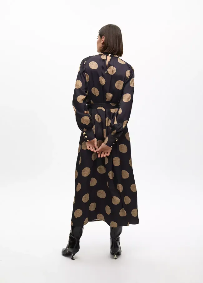 High neck polka dot puff dress