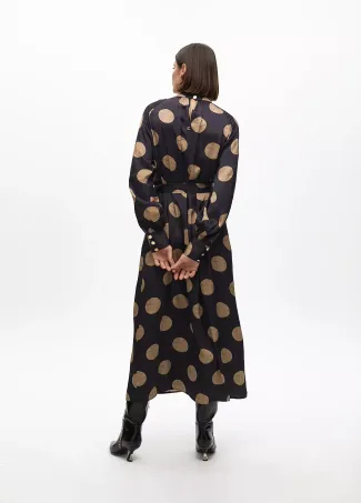 High neck polka dot puff dress