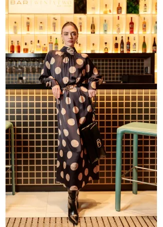 High neck polka dot puff dress