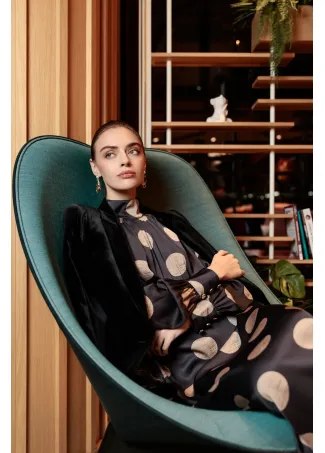 High neck polka dot puff dress