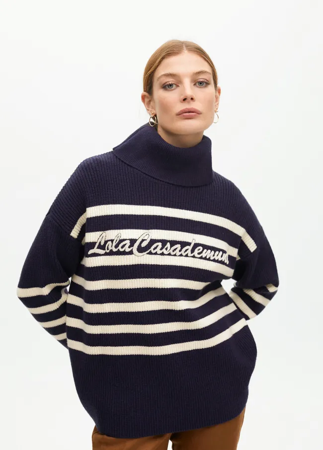 Chunky knit sweater with high neck and...