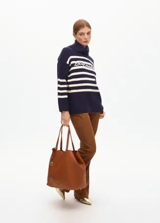 Chunky knit sweater with high neck and embroidered logo